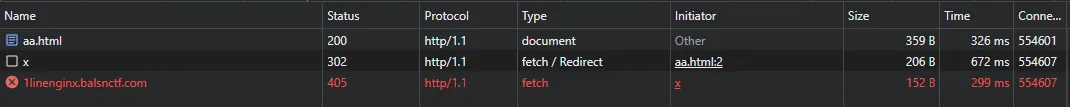 devtool showing http 405 for the redirect